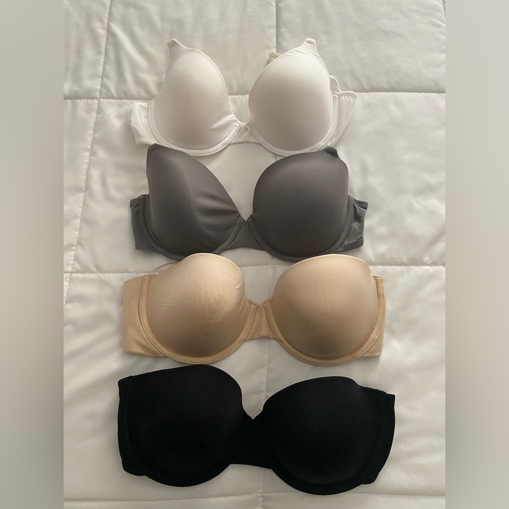 Lot of 36C Maidenform bras! 2 T-shirt (gray/white) and 2 Strapless (nude/black)